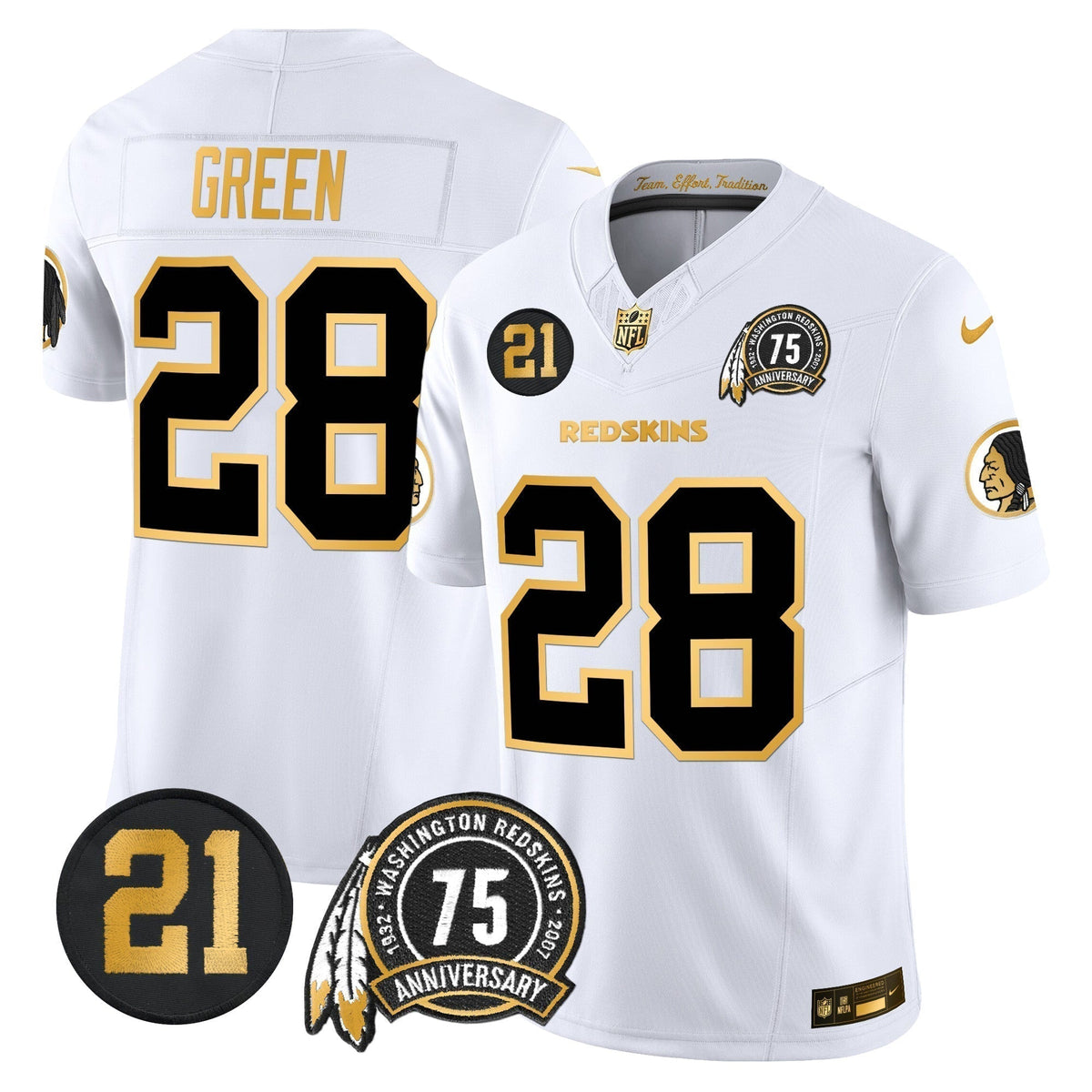Men's Washington Redskins 75th & Sean Taylor Patch Gold Vapor Limited Jersey - All Stitched