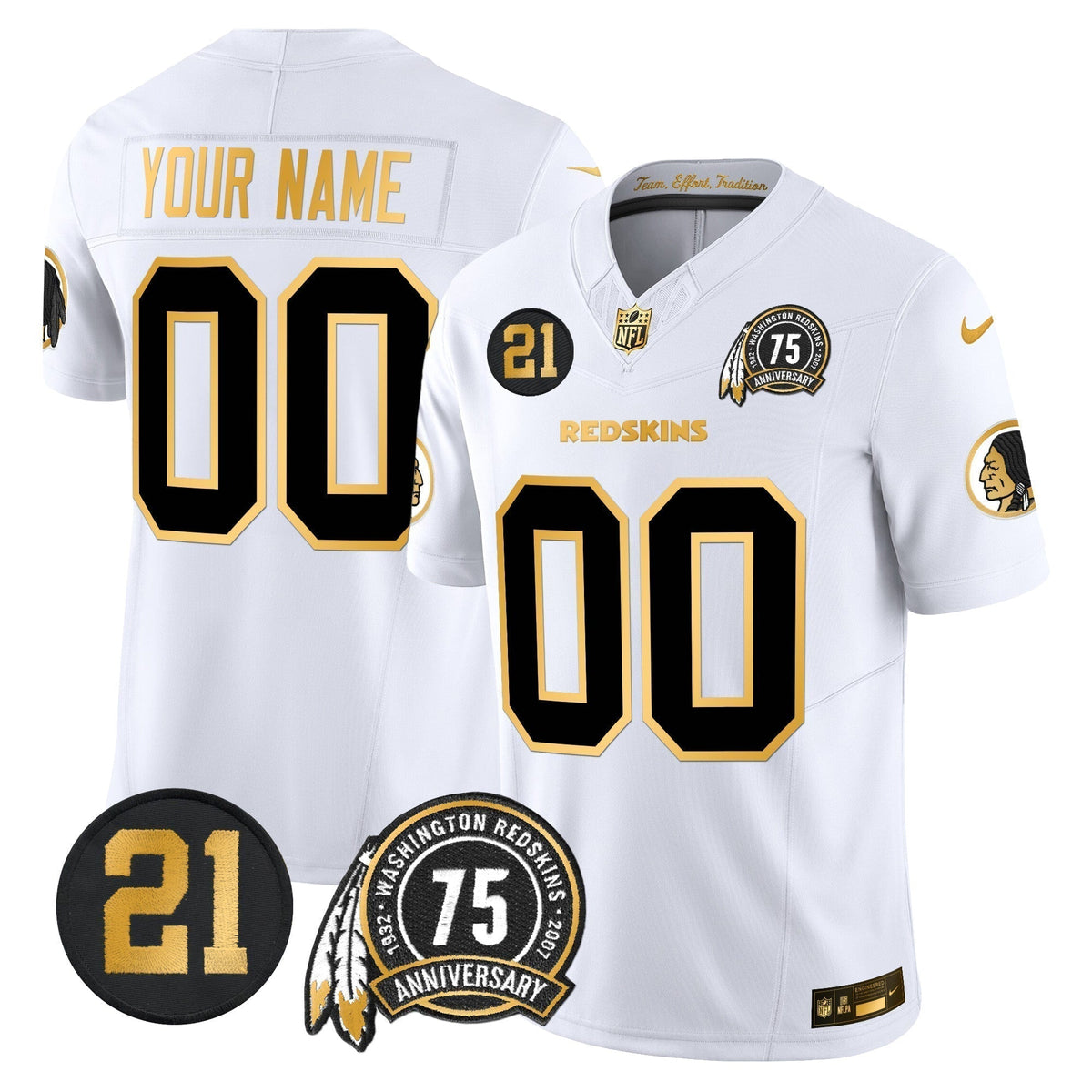 Washington Redskins 75th & Sean Taylor Patch Gold Vapor Limited Custom Jersey - All Stitched