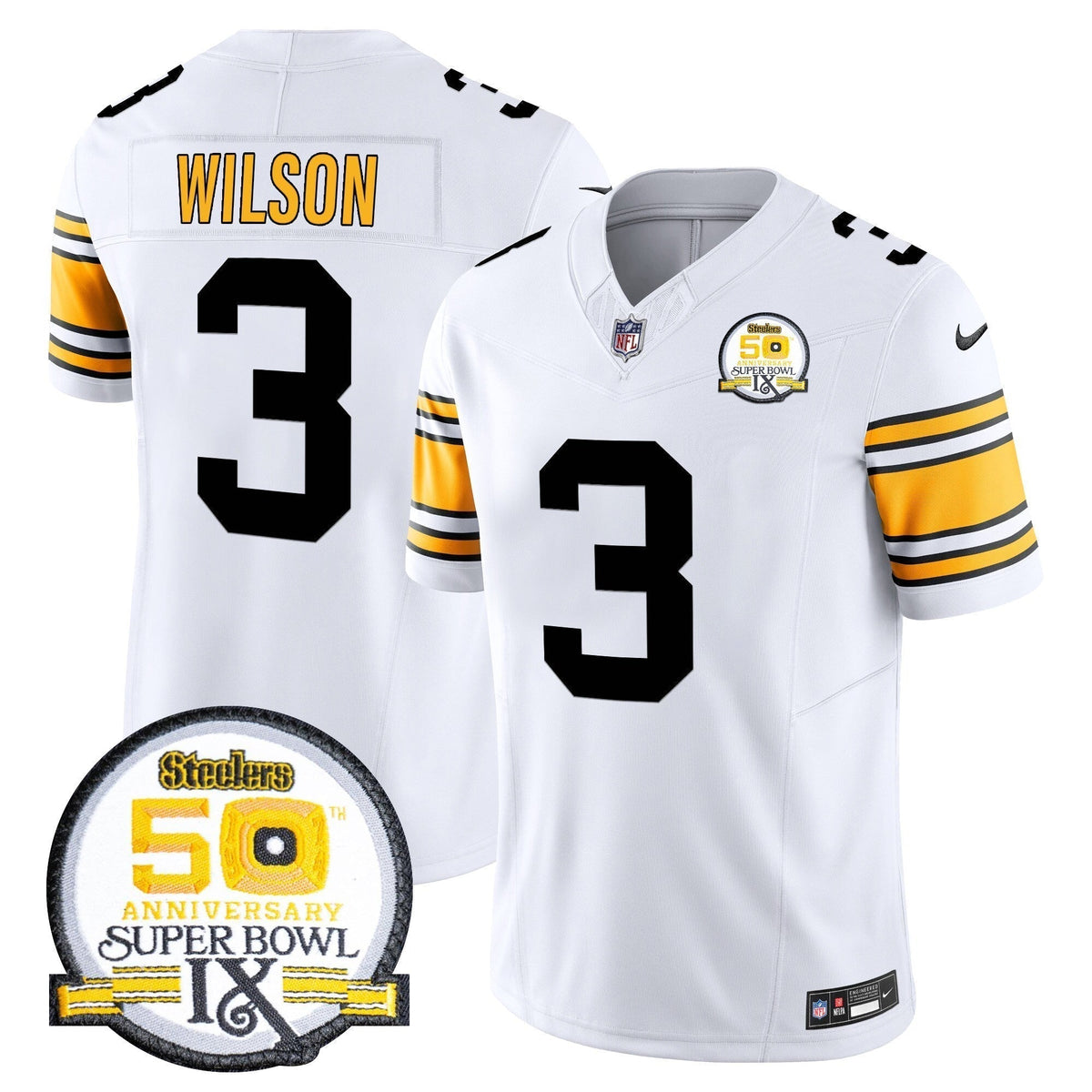 Men's Steelers 50th Anniversary Of Super Bowl IX Patch Vapor Limited Jersey - All Stitched