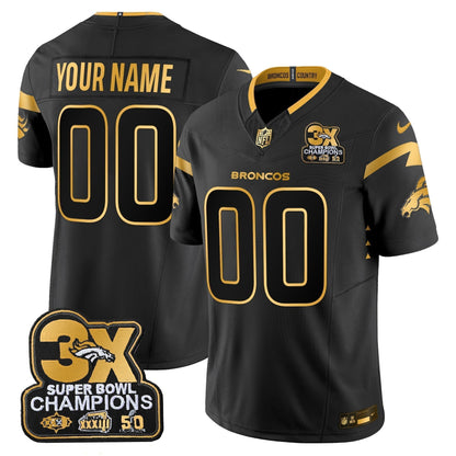 DEN 3-Time Champions Patch Gold Vapor Limited Custom Jersey - Stitched