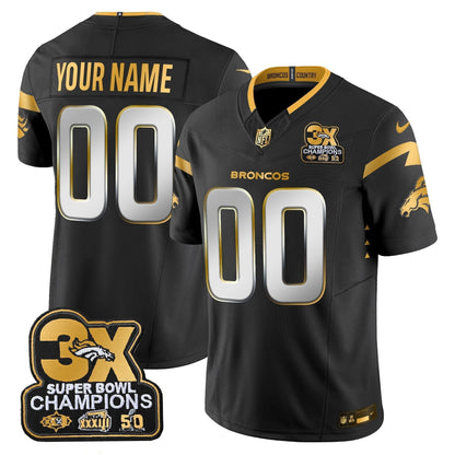 DEN 3-Time Champions Patch Gold Vapor Limited Custom Jersey - Stitched