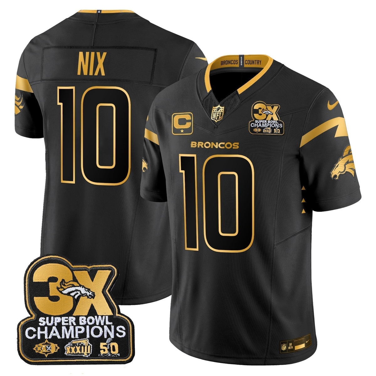 DEN 3-Time Champions Patch Gold Vapor Limited Jersey - Stitched