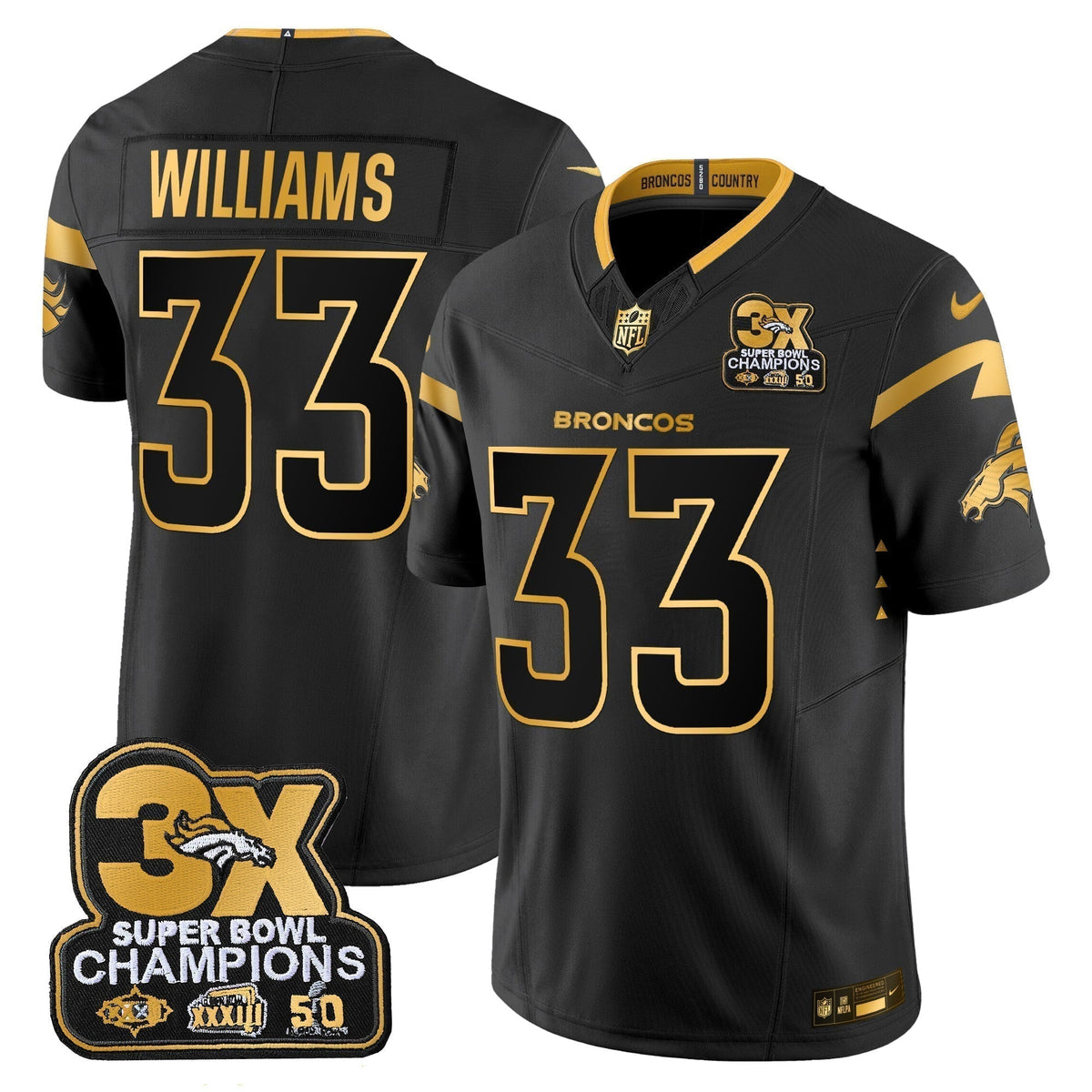 DEN 3-Time Champions Patch Gold Vapor Limited Jersey - Stitched