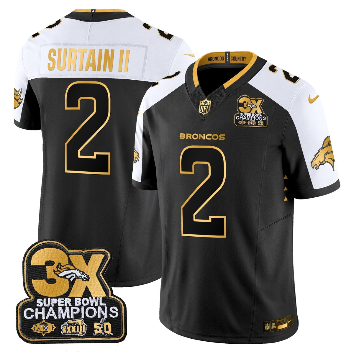 DEN 3-Time Champions Patch Gold Vapor Limited Jersey - Stitched