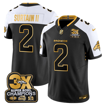 DEN 3-Time Champions Patch Gold Vapor Limited Jersey - Stitched