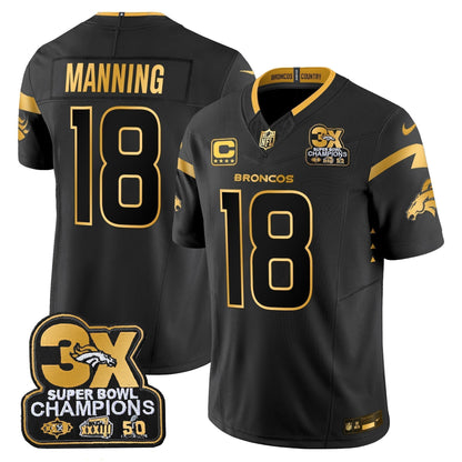 DEN 3-Time Champions Patch Gold Vapor Limited Jersey - Stitched