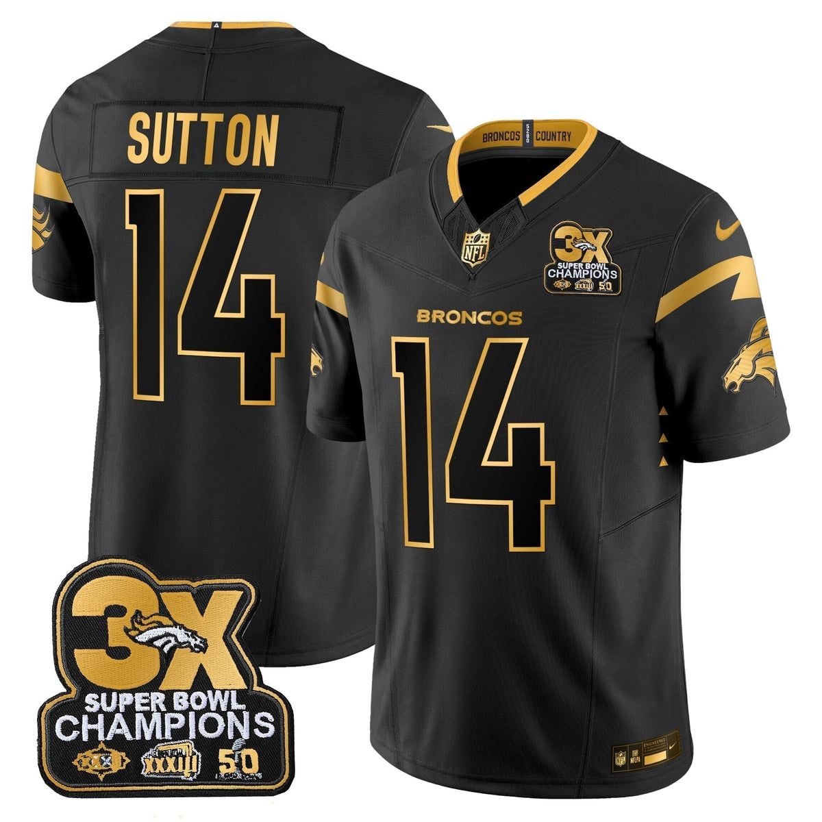 DEN 3-Time Champions Patch Gold Vapor Limited Jersey - Stitched