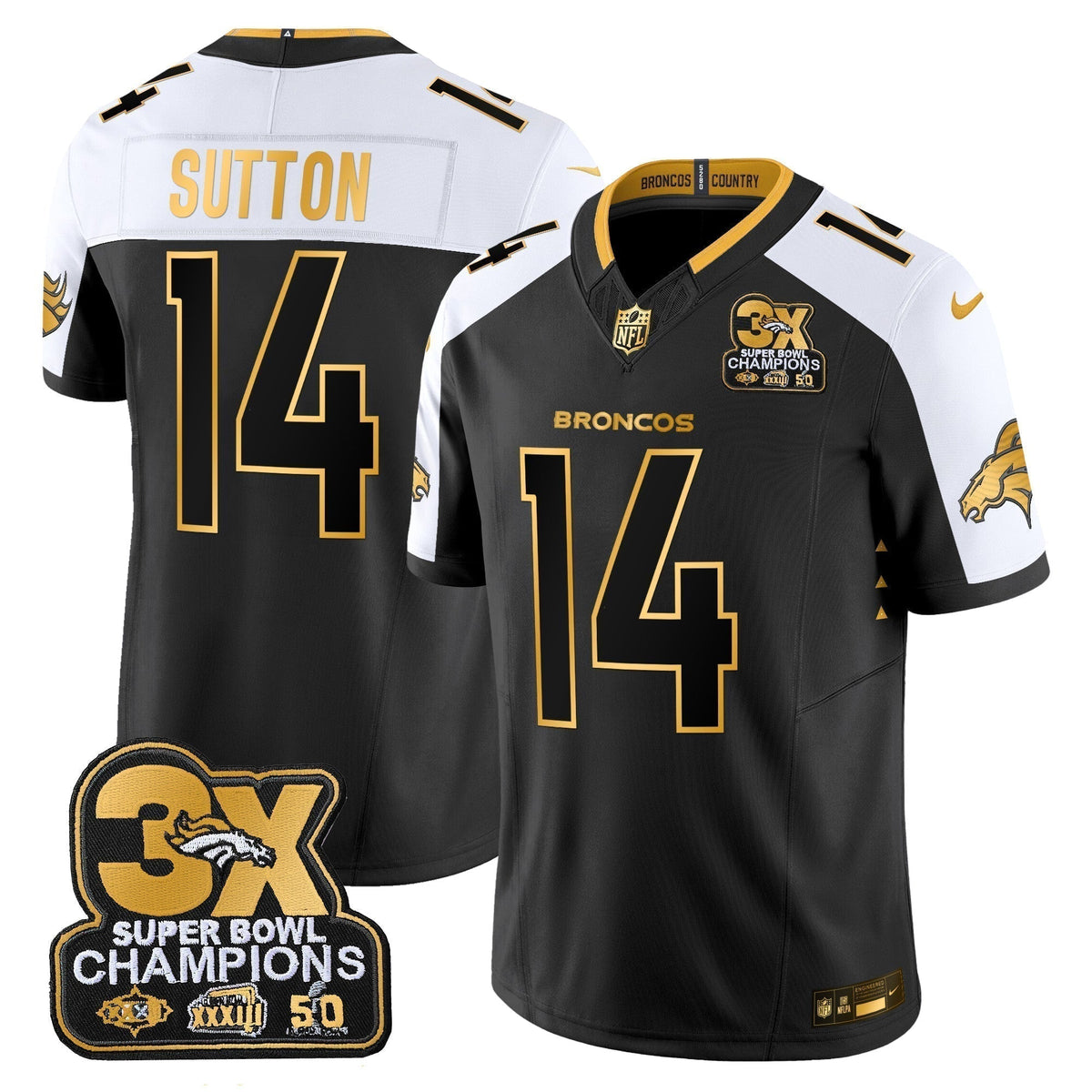 DEN 3-Time Champions Patch Gold Vapor Limited Jersey - Stitched