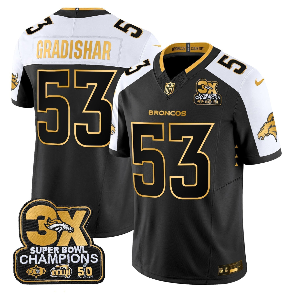 DEN 3-Time Champions Patch Gold Vapor Limited Jersey - Stitched