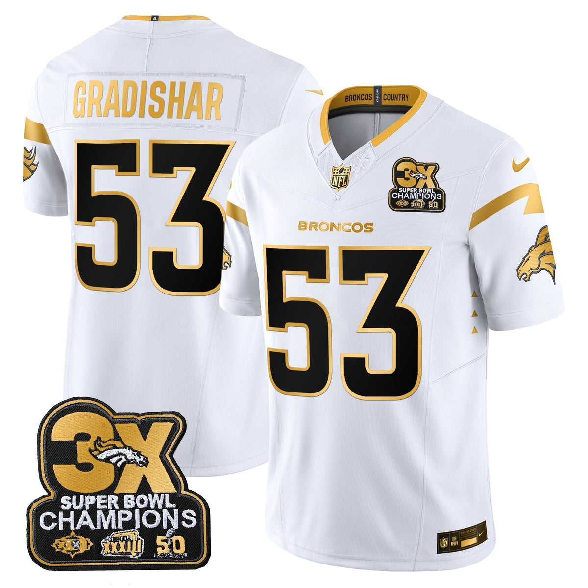 DEN 3-Time Champions Patch Gold Vapor Limited Jersey - Stitched
