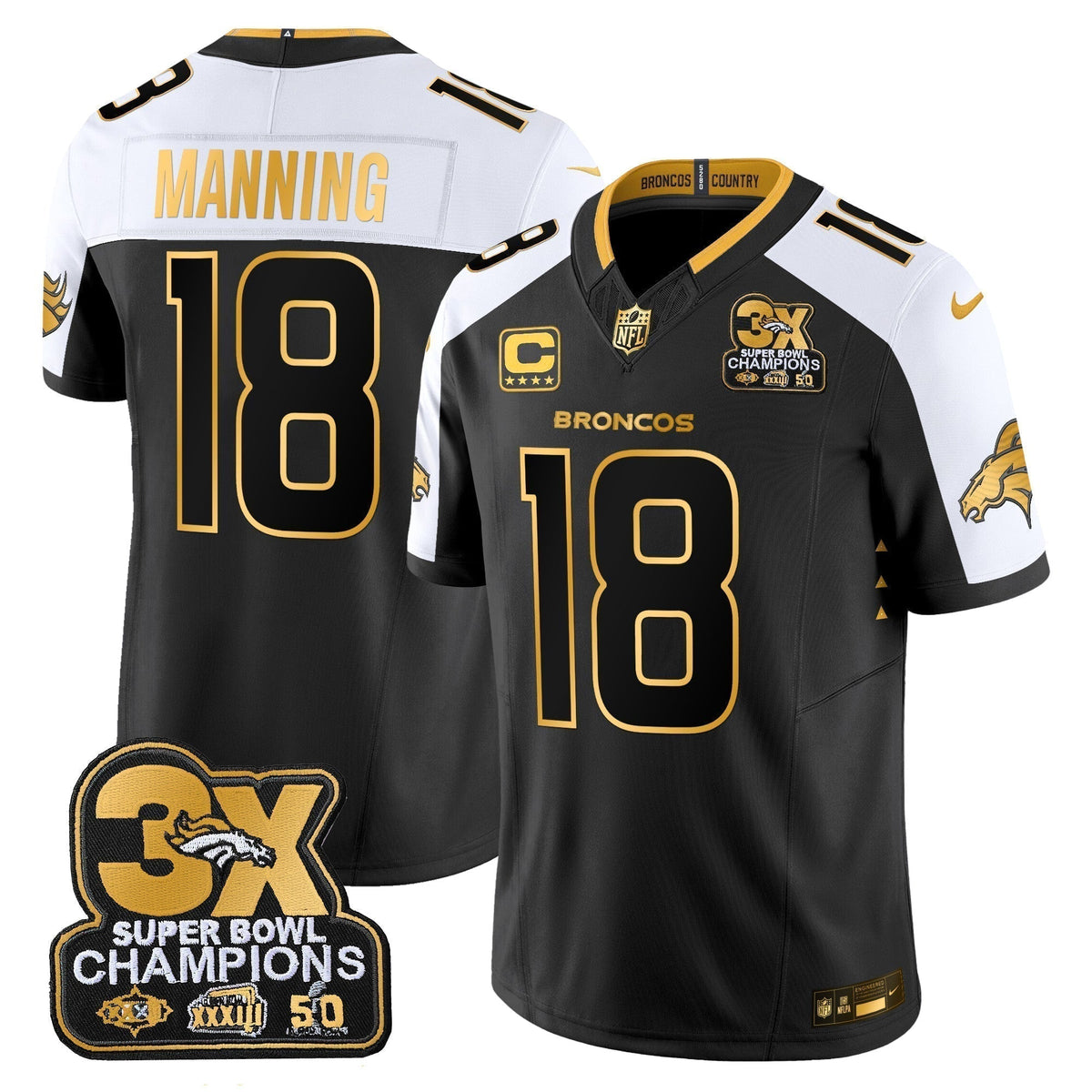 DEN 3-Time Champions Patch Gold Vapor Limited Jersey - Stitched