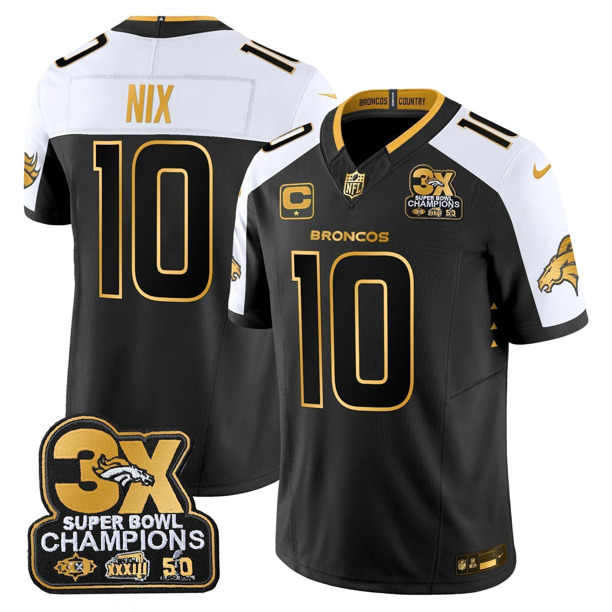 DEN 3-Time Champions Patch Gold Vapor Limited Jersey - Stitched
