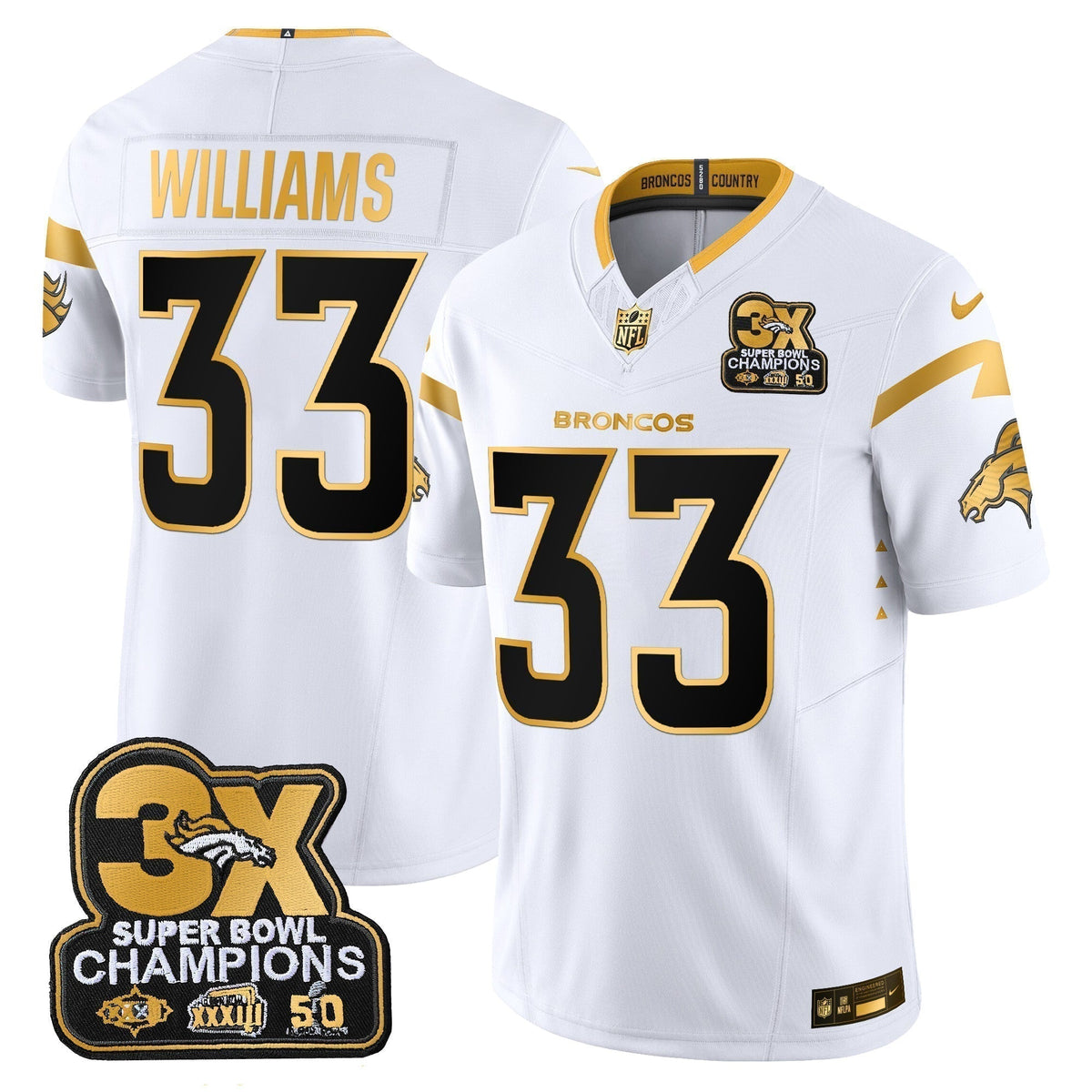 DEN 3-Time Champions Patch Gold Vapor Limited Jersey - Stitched