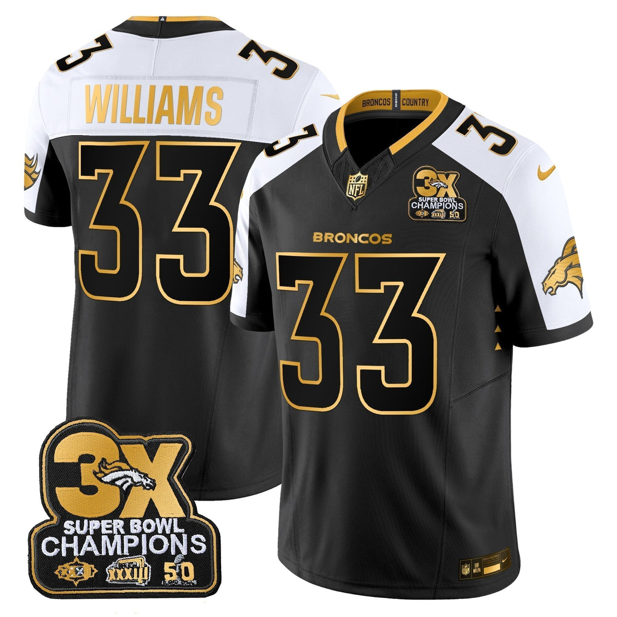 DEN 3-Time Champions Patch Gold Vapor Limited Jersey - Stitched