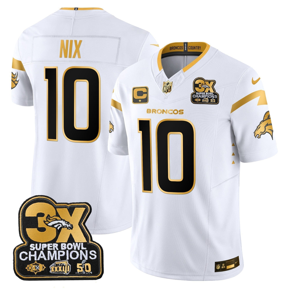 DEN 3-Time Champions Patch Gold Vapor Limited Jersey - Stitched