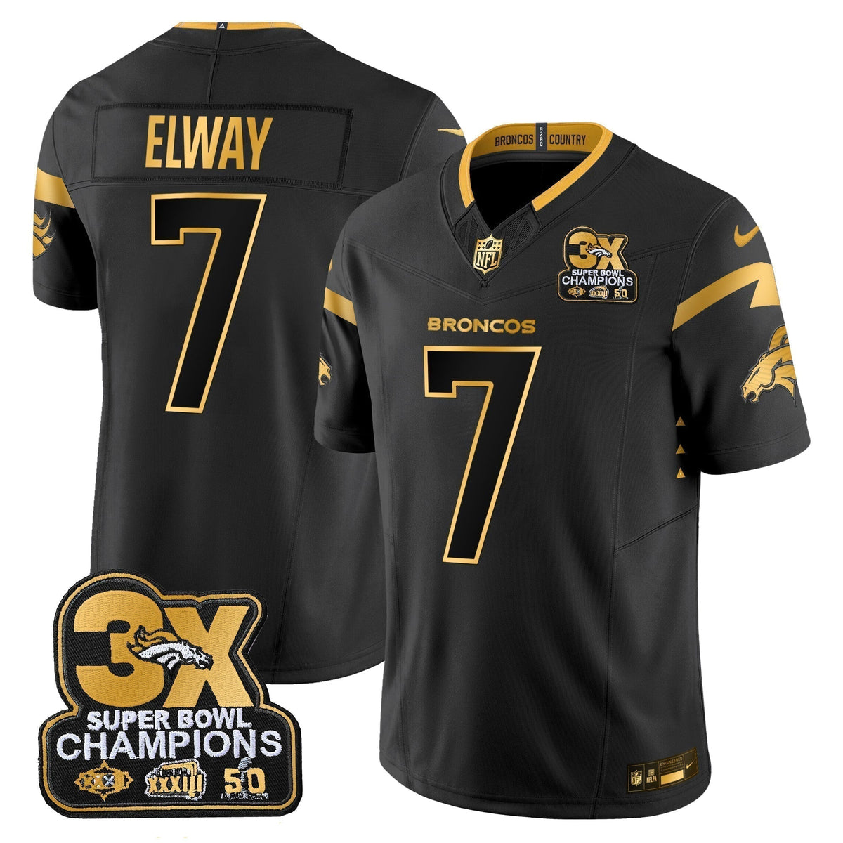 DEN 3-Time Champions Patch Gold Vapor Limited Jersey - Stitched