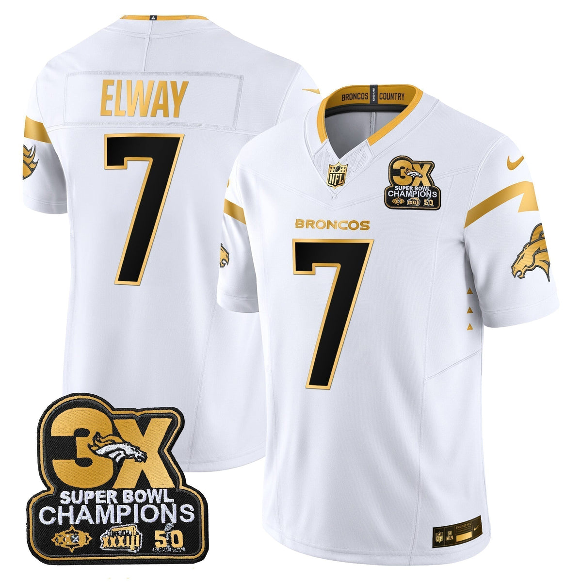 DEN 3-Time Champions Patch Gold Vapor Limited Jersey - Stitched