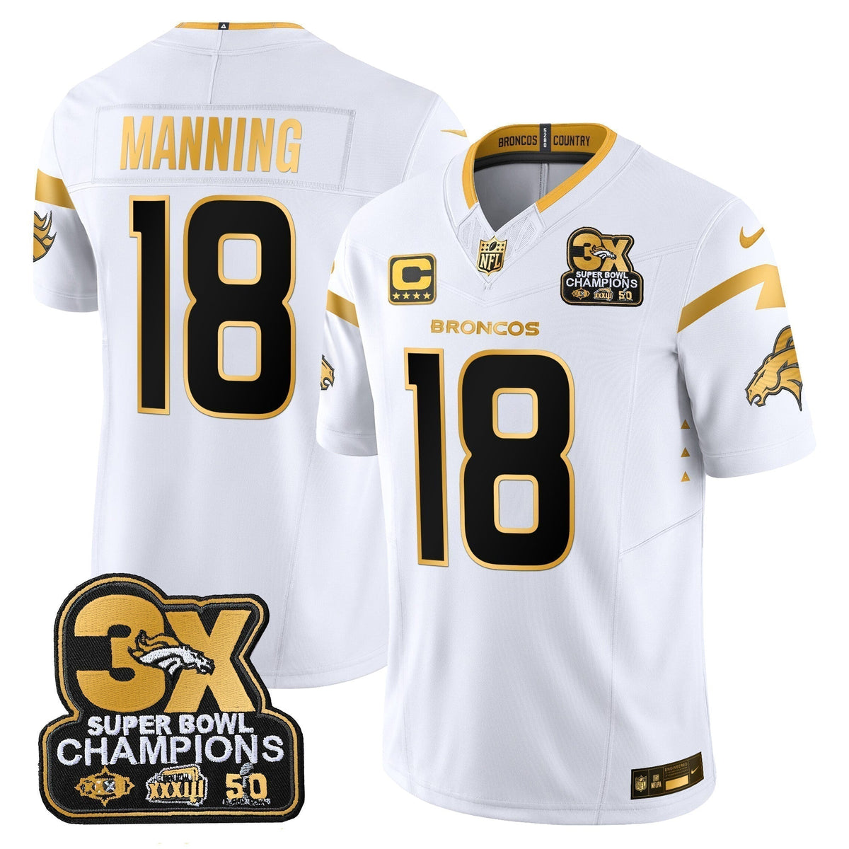 DEN 3-Time Champions Patch Gold Vapor Limited Jersey - Stitched