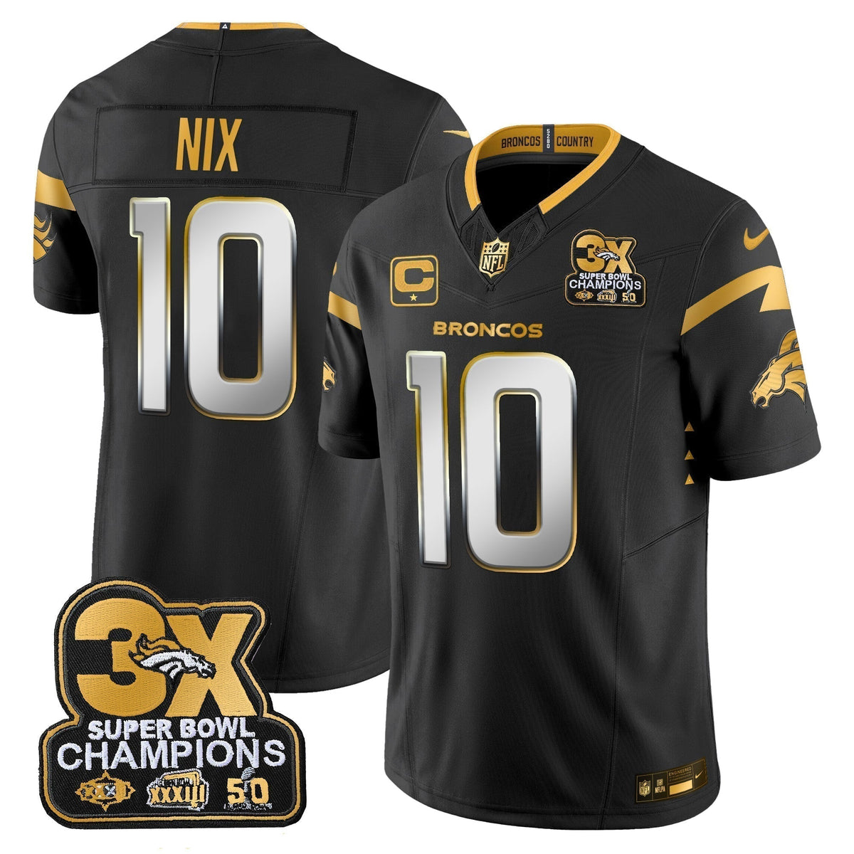 DEN 3-Time Champions Patch Gold Vapor Limited Jersey - Stitched