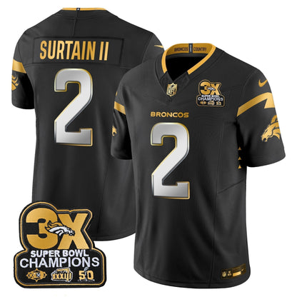 DEN 3-Time Champions Patch Gold Vapor Limited Jersey - Stitched