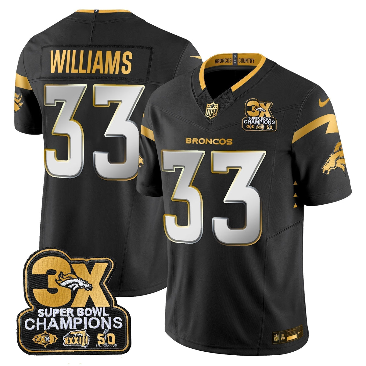 DEN 3-Time Champions Patch Gold Vapor Limited Jersey - Stitched