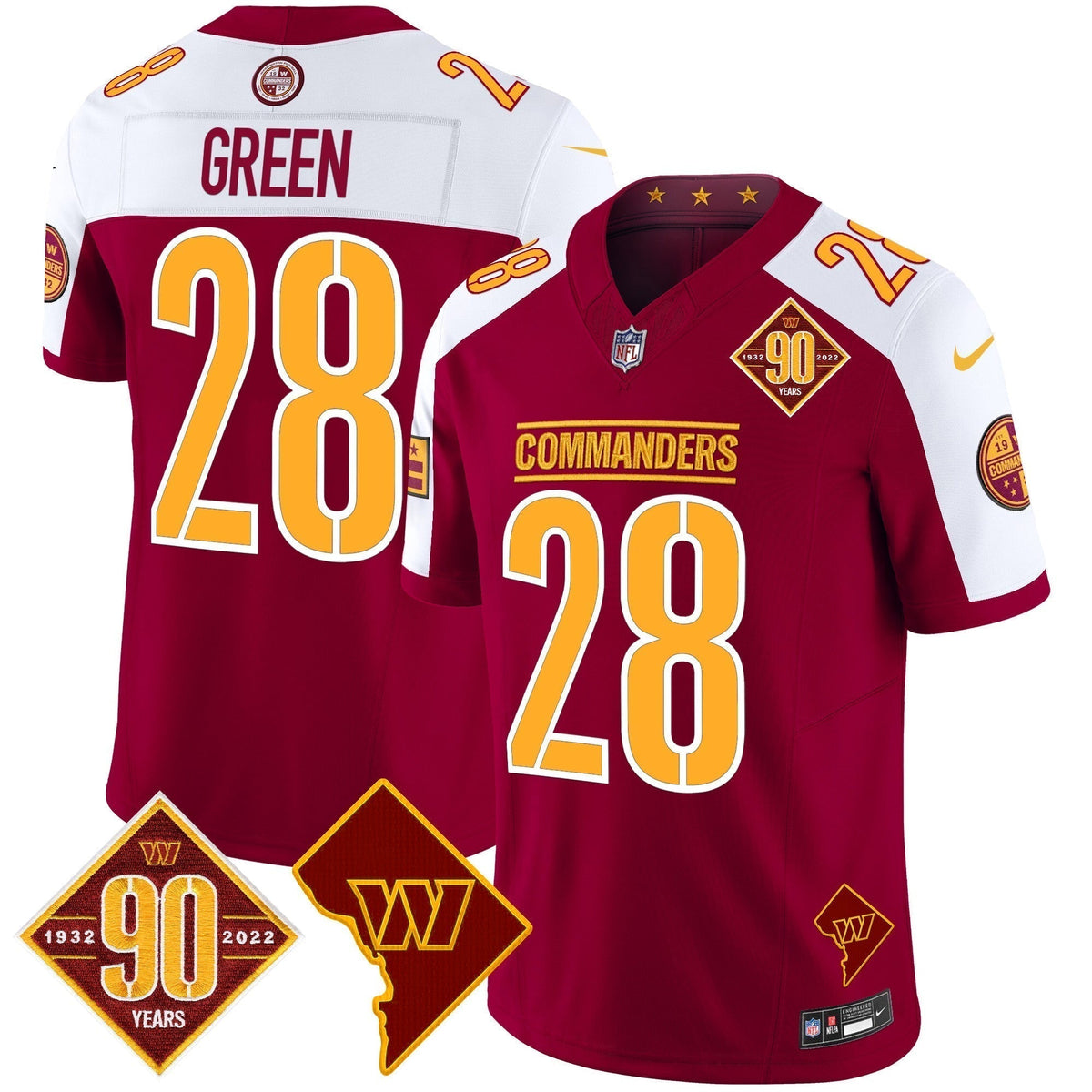 Men's Washington Commanders 90th Anniversary & Home Patch Vapor Limited Jersey - All Stitched