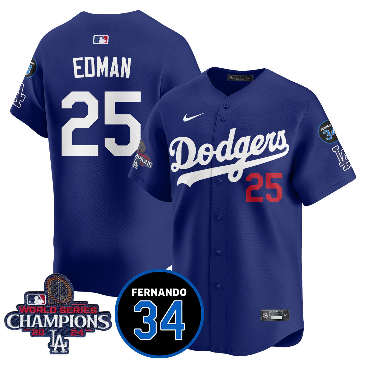 LA Dodgers - World Series Champions 2024/Fernando Valenzuela Memorial Jersey - Stitched N08