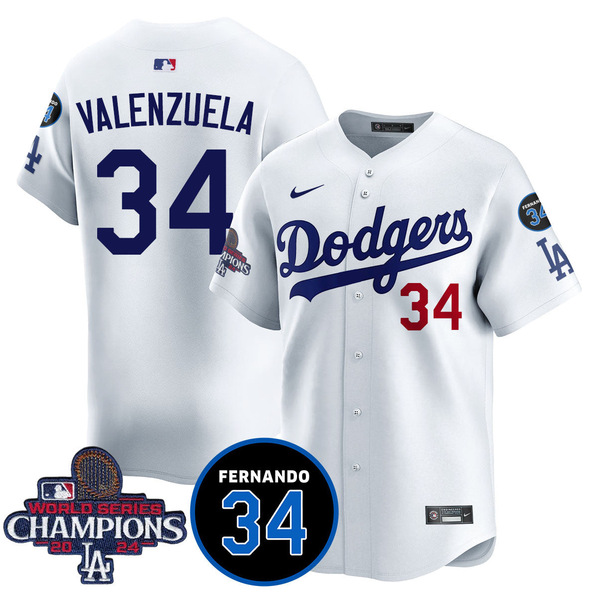 LA Dodgers - World Series Champions 2024/Fernando Valenzuela Memorial Jersey - Stitched N08