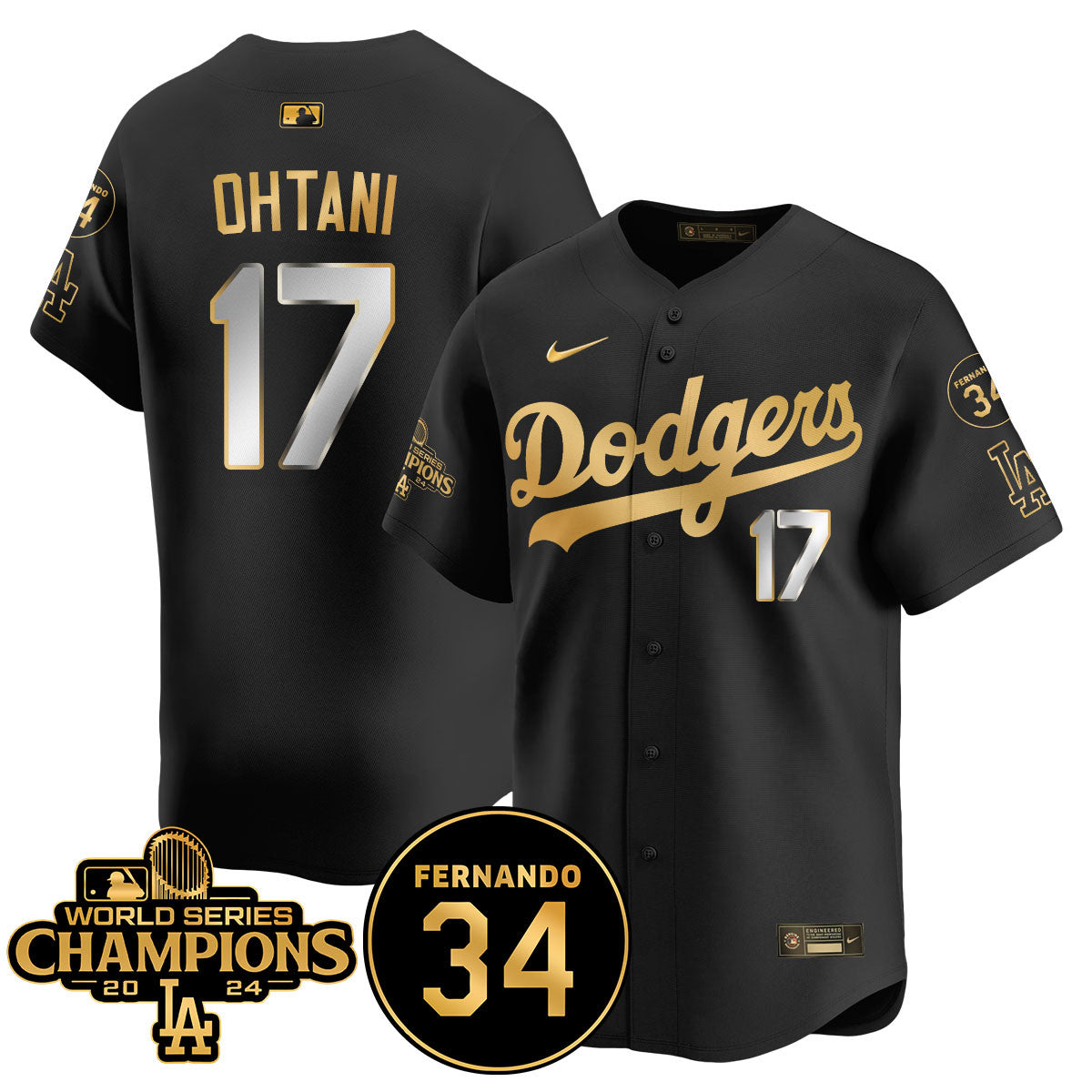 LA Dodgers - World Series Champions 2024/Fernando Valenzuela Memorial Jersey - Stitched N08