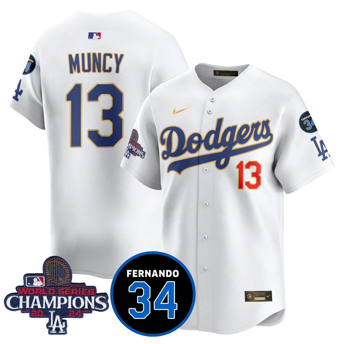 LA Dodgers - World Series Champions 2024/Fernando Valenzuela Memorial Jersey - Stitched N08