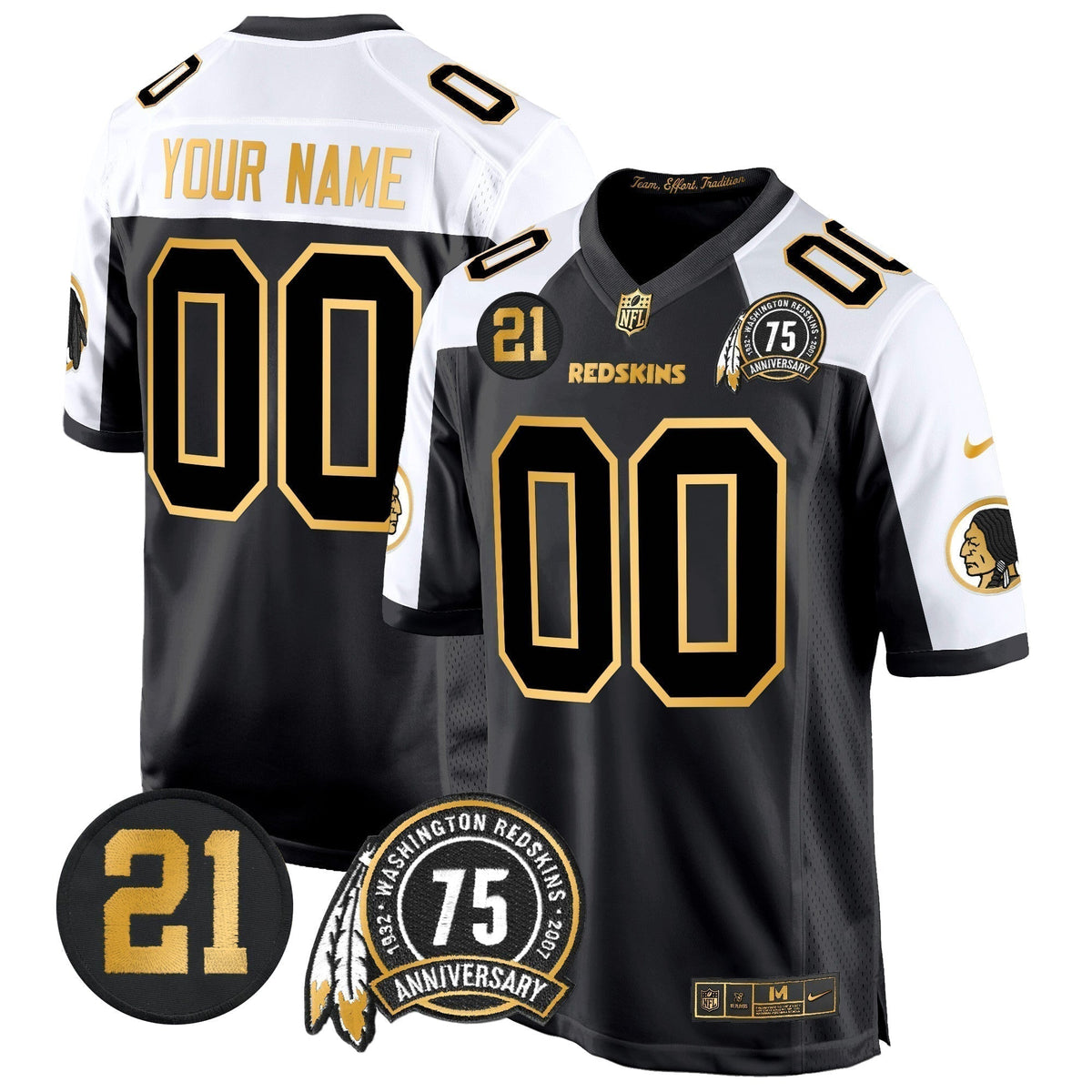 WR 75th & Sean Taylor Patch Gold Game Custom Jersey - Stitched