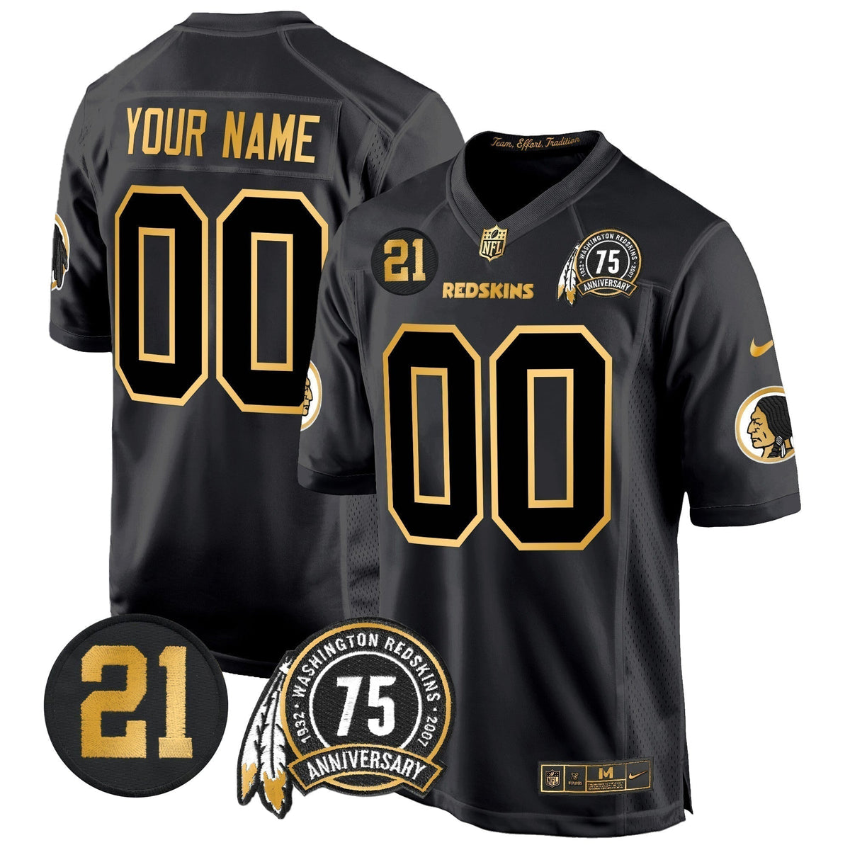 WR 75th & Sean Taylor Patch Gold Game Custom Jersey - Stitched