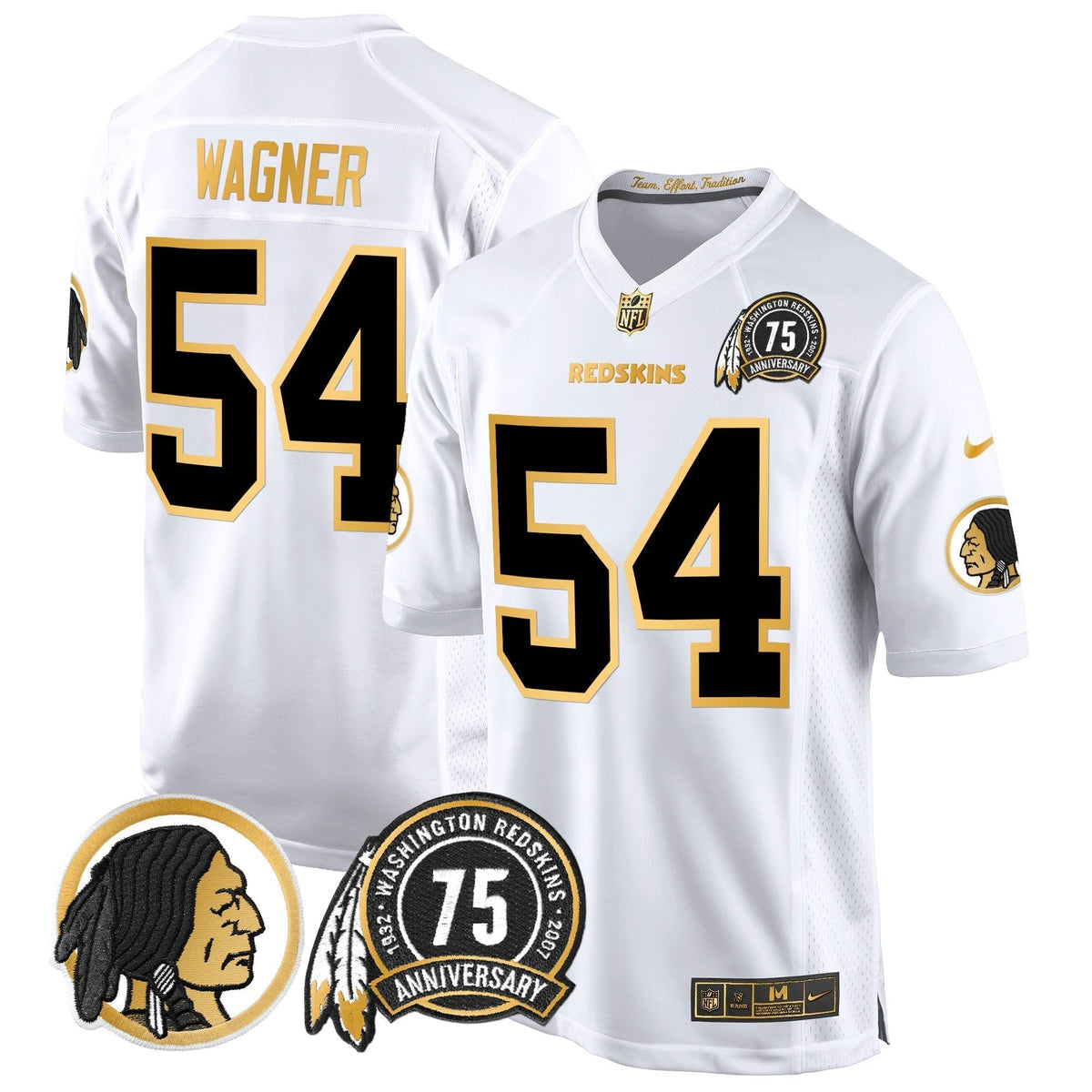 Men's Washington Redskins 75th Patch Throwback Gold Game Jersey - All Stitched
