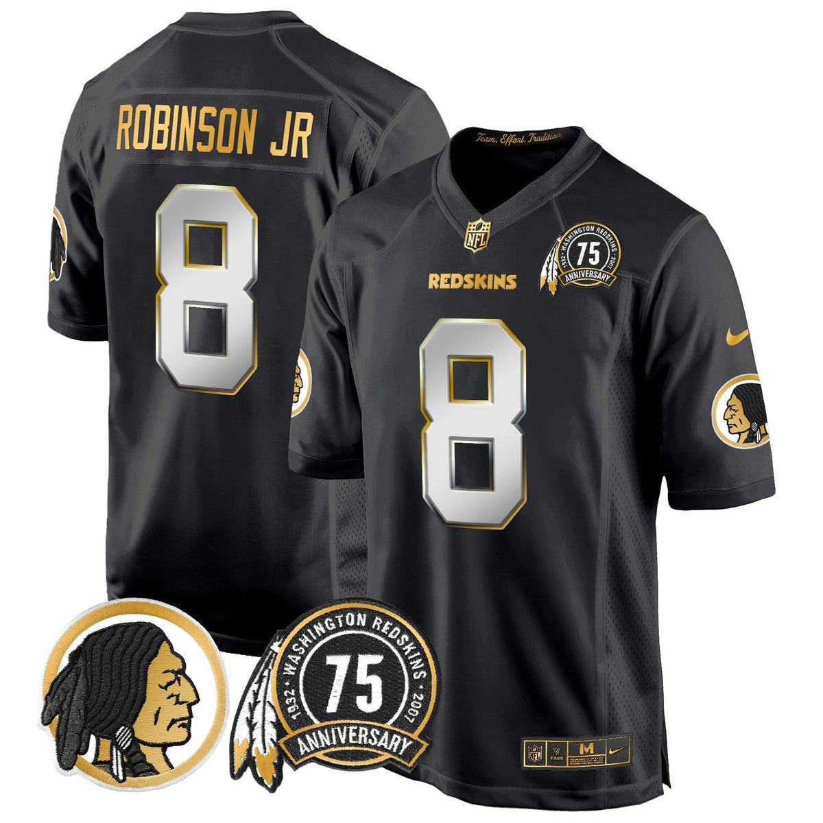 Men's Washington Redskins 75th Patch Throwback Gold Game Jersey - All Stitched