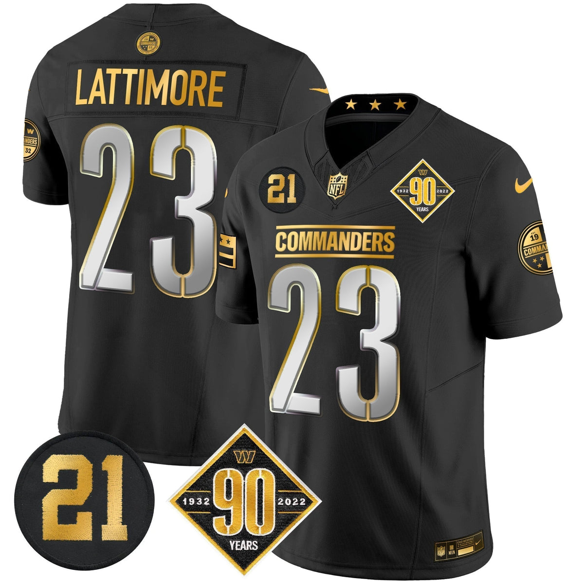 Men's Washington Commanders 90th & Sean Taylor Patch Gold Vapor Limited Jersey - All Stitched