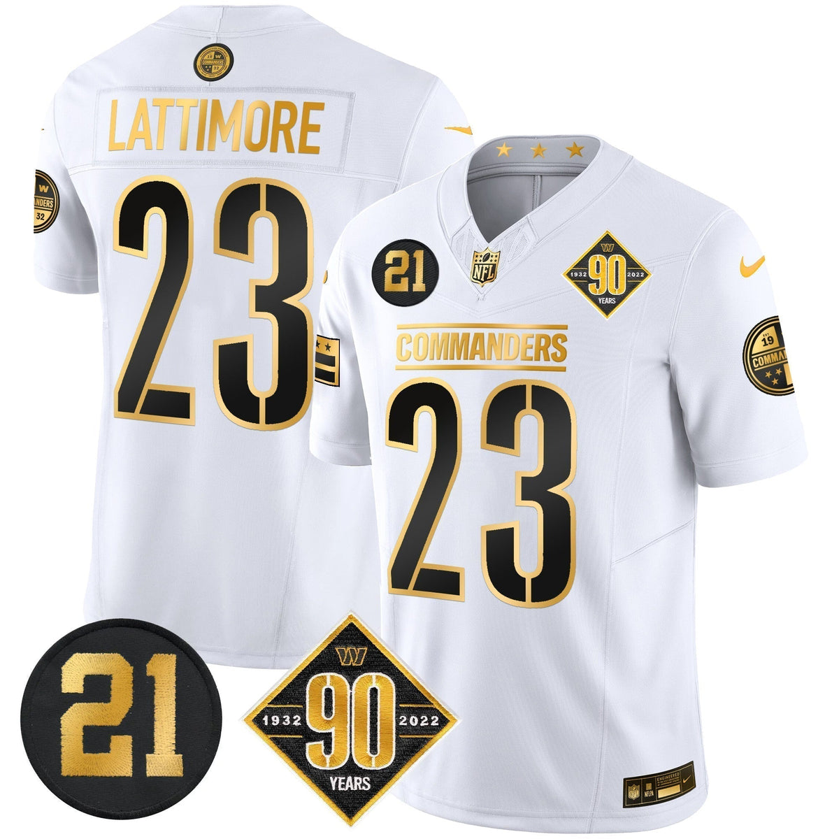 Men's Washington Commanders 90th & Sean Taylor Patch Gold Vapor Limited Jersey - All Stitched