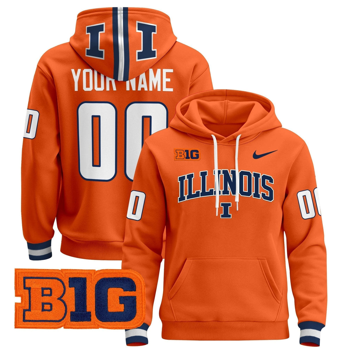 Illinois Fighting Illini 2025 Custom Pullover Hoodie V2 - All Stitched
