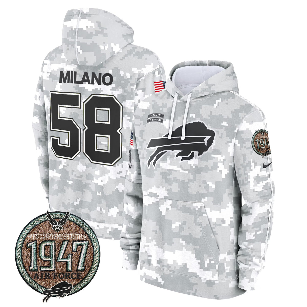 BUF 2024 Salute to Service Establishment Year Patch Fleece Pullover Hoodie