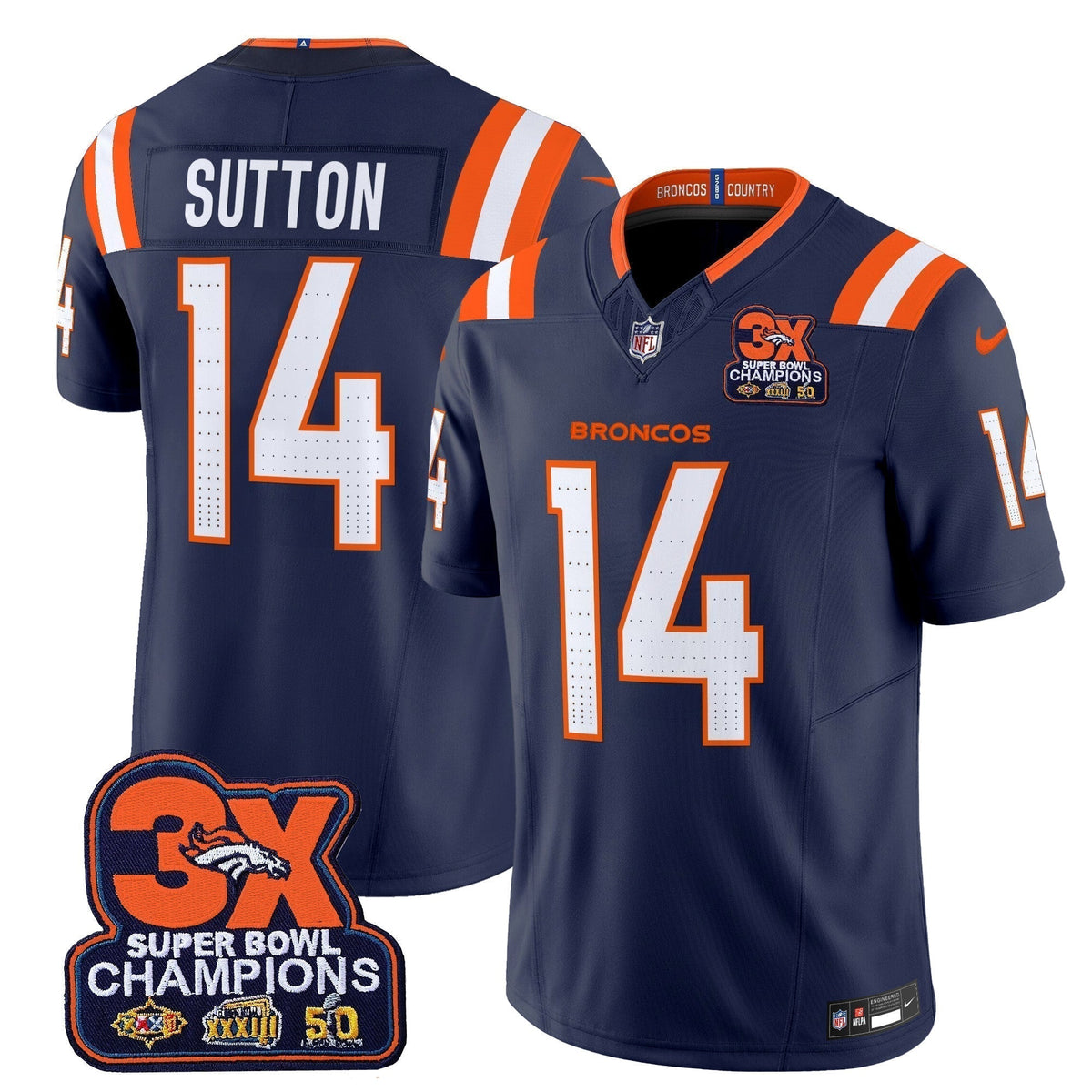DEN 3-Time Champions Patch Vapor Limited Jersey V2 - Stitched