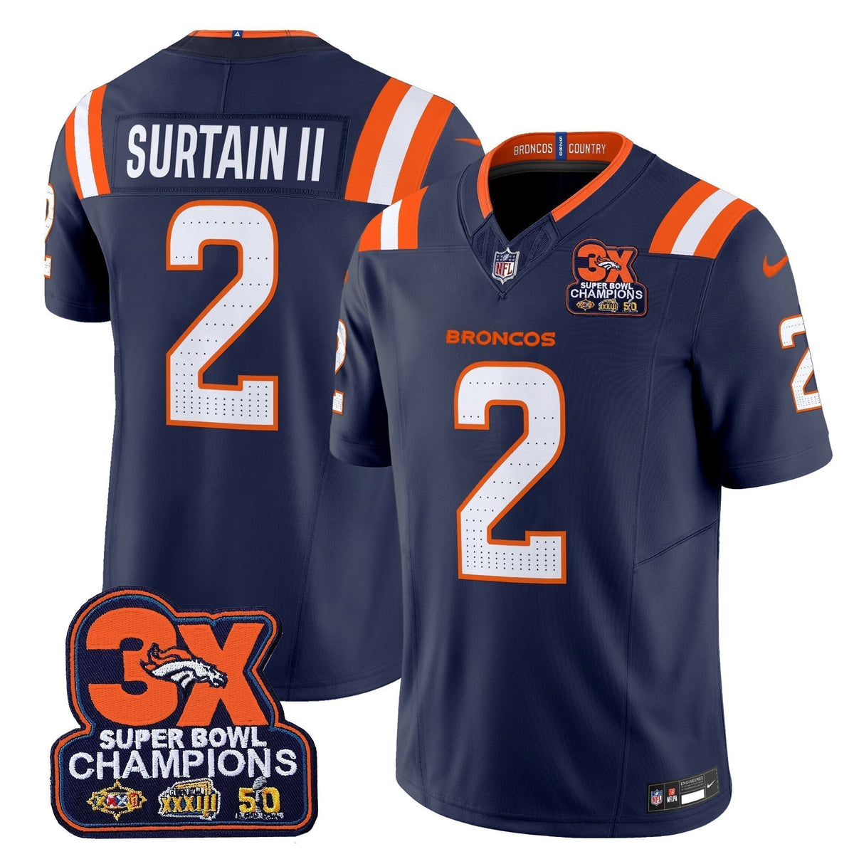 DEN 3-Time Champions Patch Vapor Limited Jersey V2 - Stitched