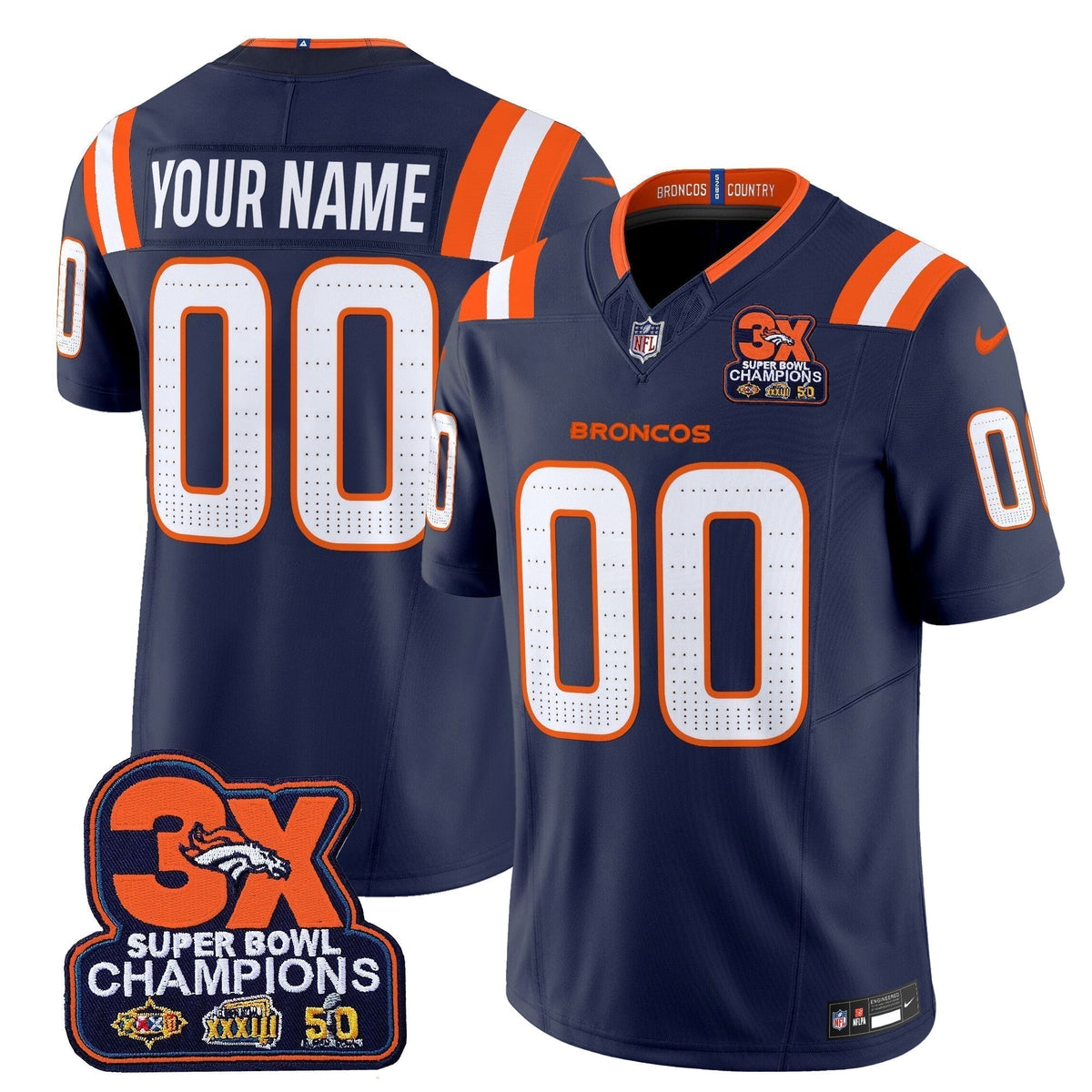 DEN 3-Time Champions Patch Vapor Limited Custom Jersey V2 - Stitched