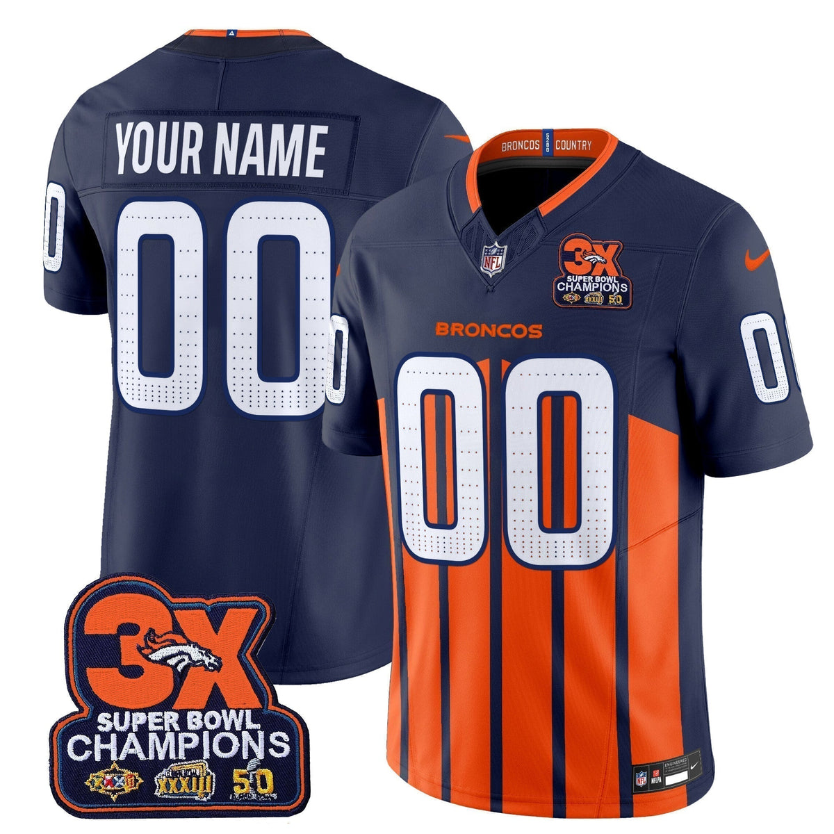 DEN 3-Time Champions Patch Vapor Limited Custom Jersey V2 - Stitched