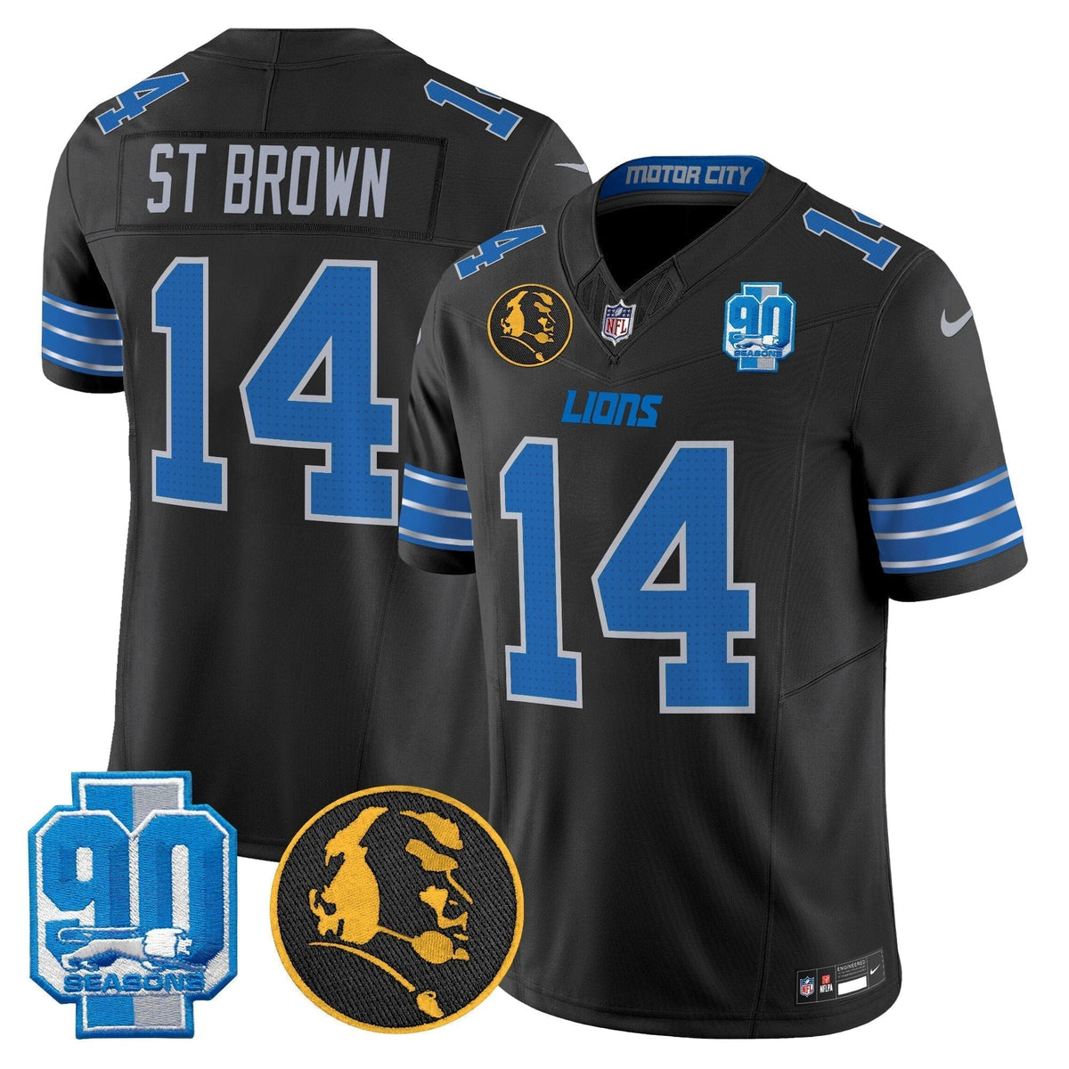Men's Detroit Lions 2024 90th & John Madden Patch Vapor Limited Jersey - All Stitched