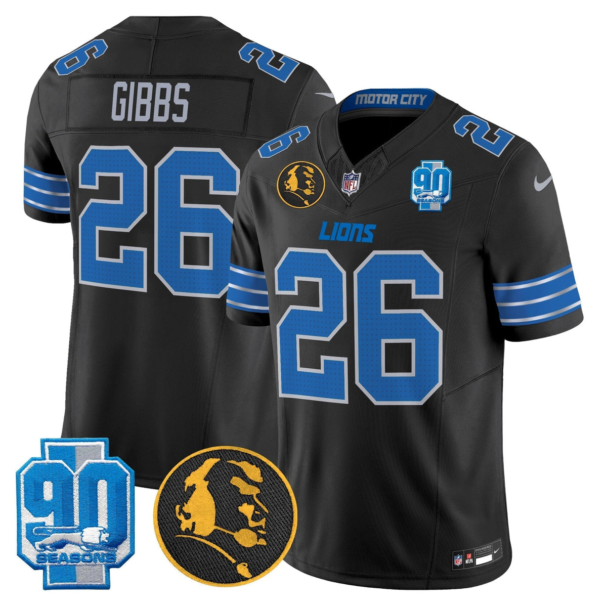 Men's Detroit Lions 2024 90th & John Madden Patch Vapor Limited Jersey - All Stitched