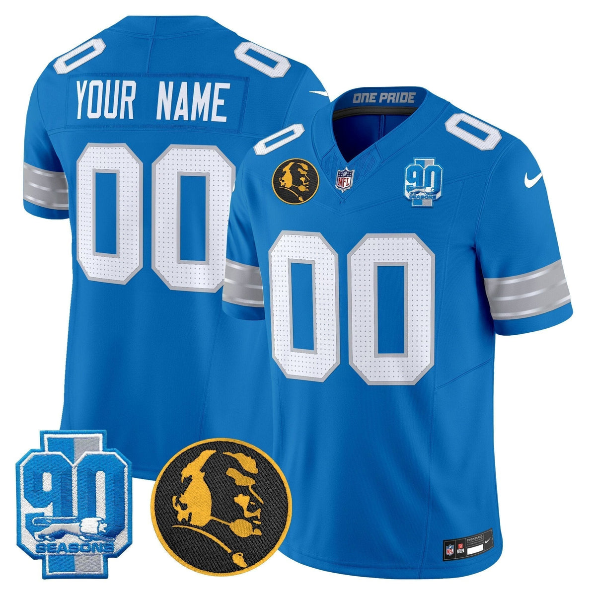 Detroit Lions 2024 90th & John Madden Patch Vapor Limited Custom Jersey - All Stitched