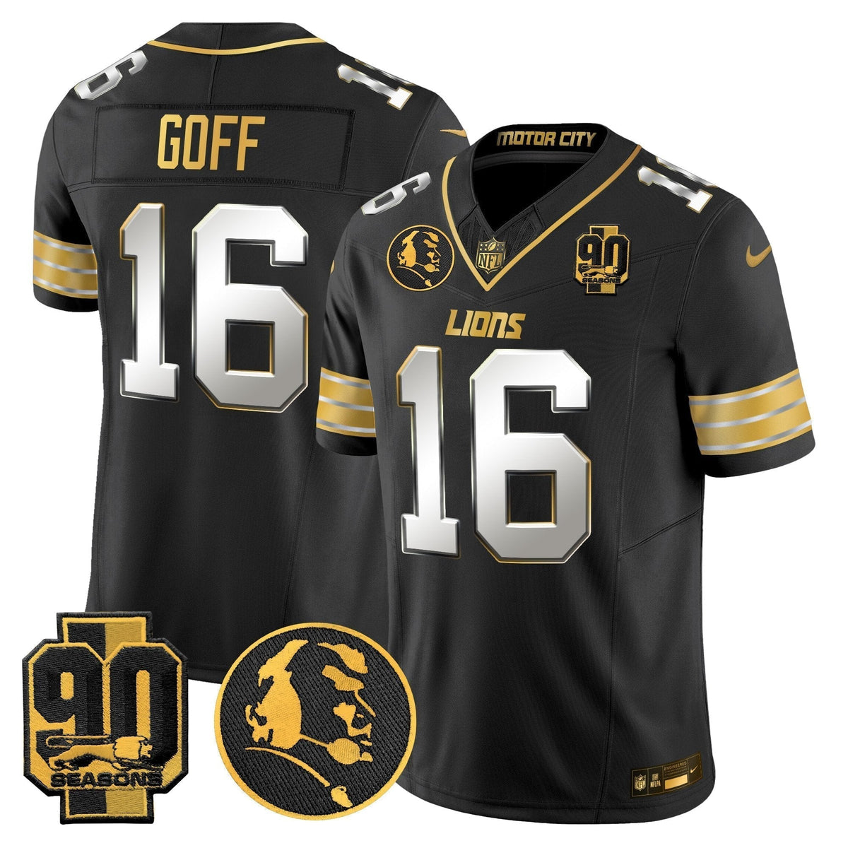Men's Detroit Lions 2024 90th & John Madden Patch Gold Vapor Limited Jersey - All Stitched