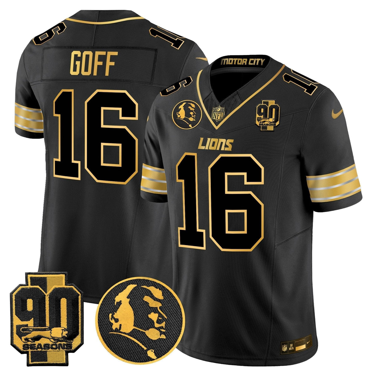 Men's Detroit Lions 2024 90th & John Madden Patch Gold Vapor Limited Jersey - All Stitched