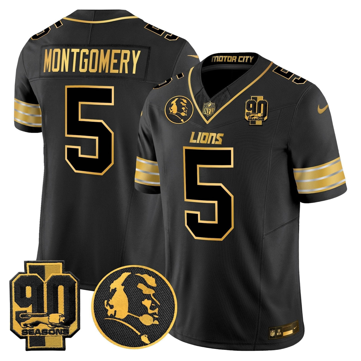 Men's Detroit Lions 2024 90th & John Madden Patch Gold Vapor Limited Jersey - All Stitched