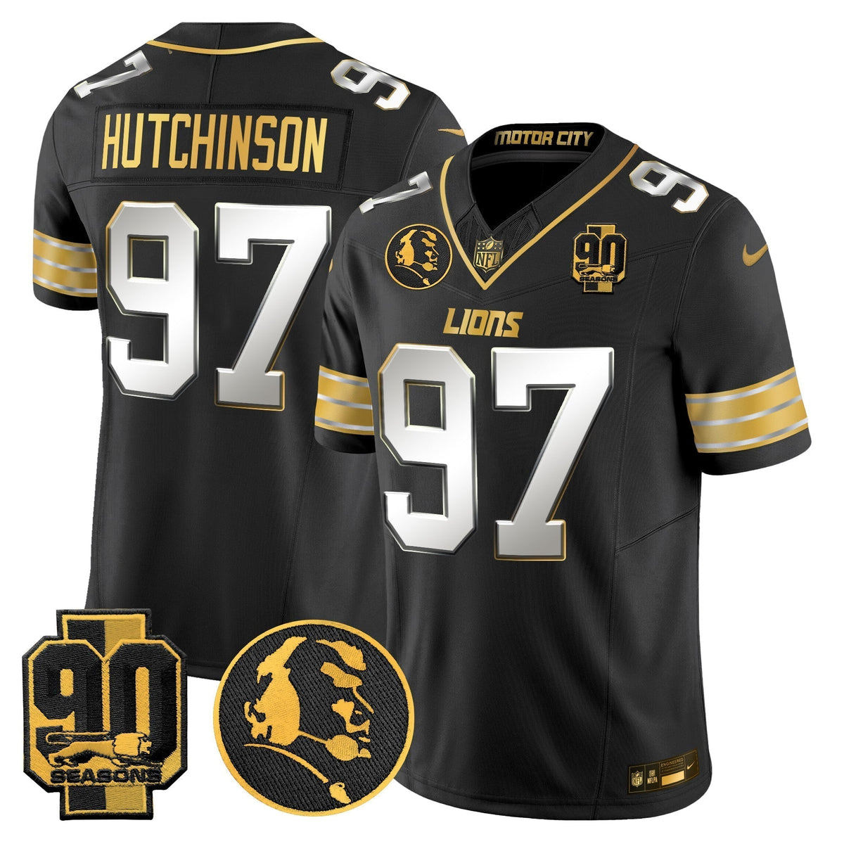 Men's Detroit Lions 2024 90th & John Madden Patch Gold Vapor Limited Jersey - All Stitched