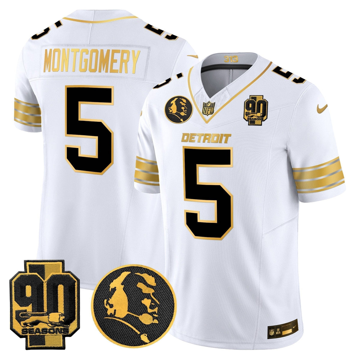 Men's Detroit Lions 2024 90th & John Madden Patch Gold Vapor Limited Jersey - All Stitched